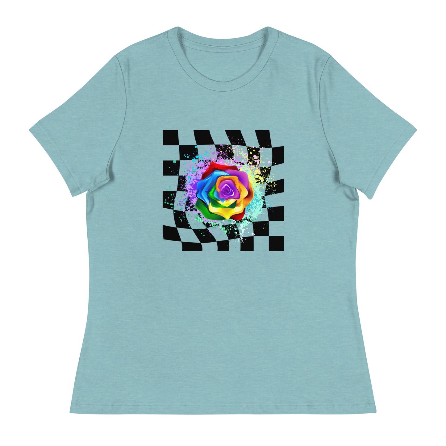 Checkered Paint Splatter Rose Women's Relaxed T-Shirt